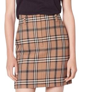 Sandro Paris Brown Tartan Plaid Wool Blend Mini‎ Skirt Size 4 (Small)